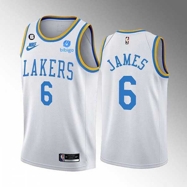 Men%27s Los Angeles Lakers #6 LeBron James 2022-23 White Classic Edition No.6 Patch Stitched Basketball Jersey Dzhi->los angeles lakers->NBA Jersey